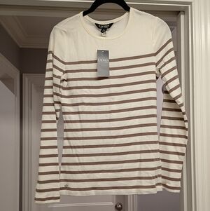 Lauren Ralph Lauren Women's Size Small Cream and Taupe Striped Blouse New
